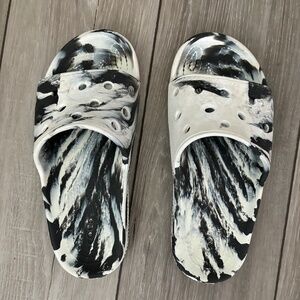 Black and white marble CROCS slides womens size 9